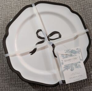 NWT Shabby Chic Black White Bow Melamine Salad Plates Set of 4